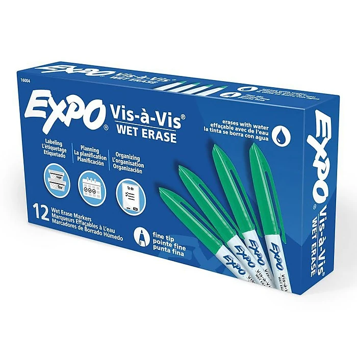 Expo Vis-à-Vis Wet Erase Markers, Fine Point, Green, 12/Pack (16004) 12 Expo Vis-à-Vis Wet Erase Markers, Fine Point, Green, 12/Pack (16004) - Image 10