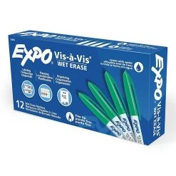 Expo Vis-à-Vis Wet Erase Markers, Fine Point, Green, 12/Pack (16004)