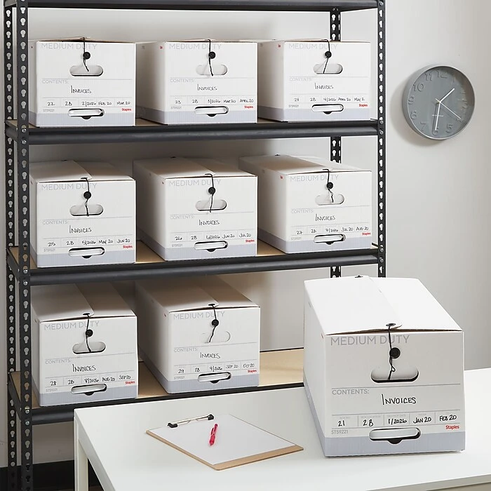 Staples Medium Duty File Box, String And Button Lid, Letter, White/Gray, 12/Case (TR59221) 9 Staples Medium Duty File Box, String And Button Lid, Letter, White/Gray, 12/Case (TR59221) - Image 7