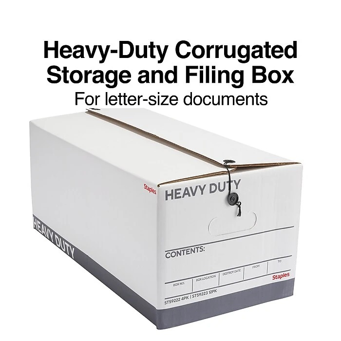Staples Heavy Duty File Box, String And Button Lid, Letter, White/Gray, 12/Case (TR59223) 3 Staples Heavy Duty File Box, String And Button Lid, Letter, White/Gray, 12/Case (TR59223)