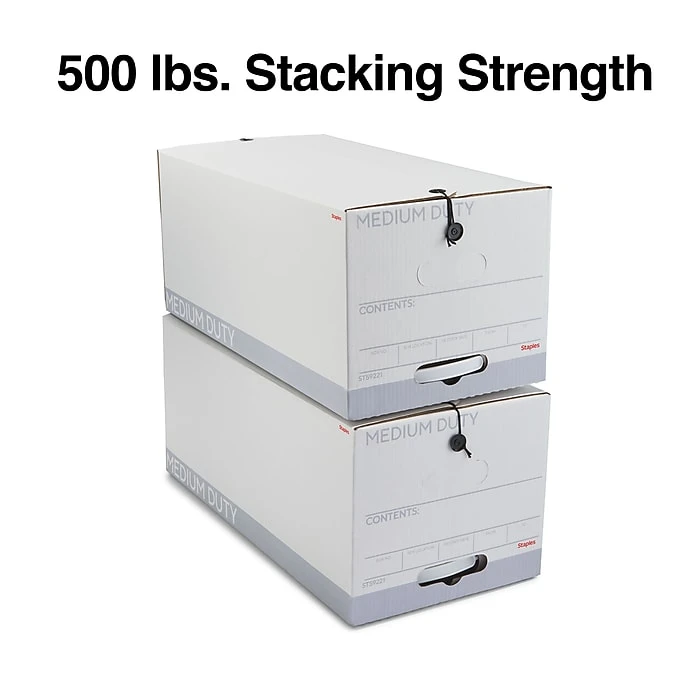 Staples Medium Duty File Box, String And Button Lid, Letter, White/Gray, 12/Case (TR59221) 5 Staples Medium Duty File Box, String And Button Lid, Letter, White/Gray, 12/Case (TR59221) - Image 3