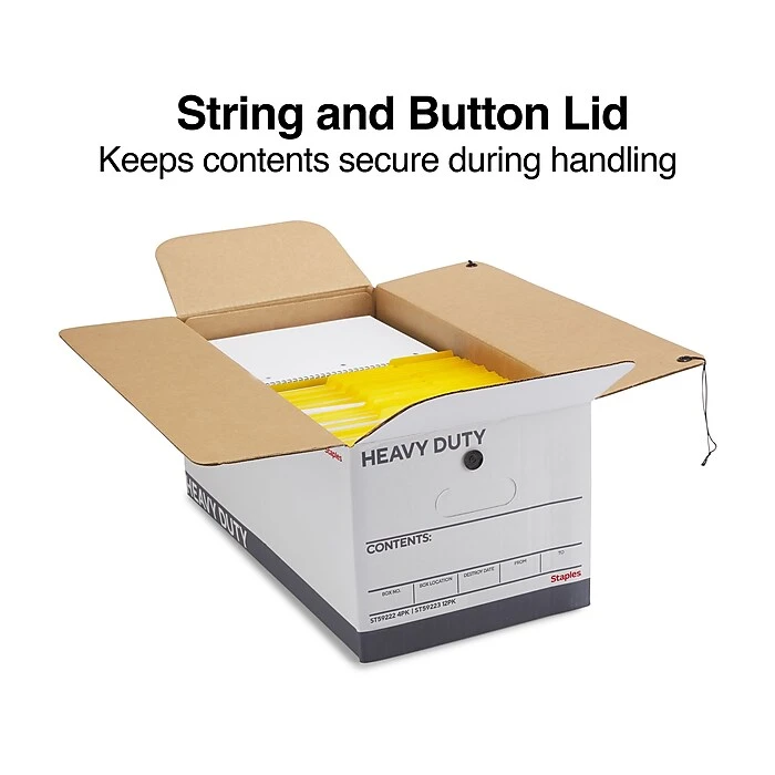 Staples Heavy Duty File Box, String And Button Lid, Letter, White/Gray, 12/Case (TR59223) 4 Staples Heavy Duty File Box, String And Button Lid, Letter, White/Gray, 12/Case (TR59223) - Image 2