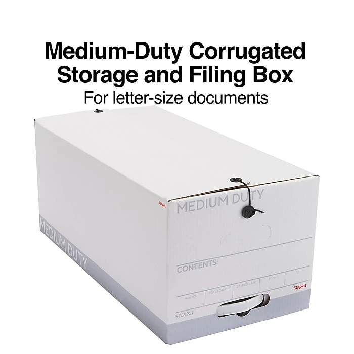 Staples Medium Duty File Box, String And Button Lid, Letter, White/Gray, 12/Case (TR59221) 3 Staples Medium Duty File Box, String And Button Lid, Letter, White/Gray, 12/Case (TR59221)