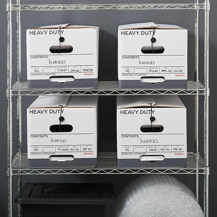 Staples Heavy Duty File Box, String And Button Lid, Letter, White/Gray, 4/Pack (TR59222) 9 Staples Heavy Duty File Box, String And Button Lid, Letter, White/Gray, 4/Pack (TR59222) - Image 7