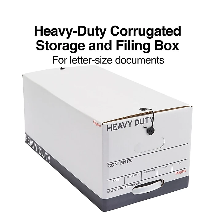 Staples Heavy Duty File Box, String And Button Lid, Letter, White/Gray, 4/Pack (TR59222) 3 Staples Heavy Duty File Box, String And Button Lid, Letter, White/Gray, 4/Pack (TR59222)