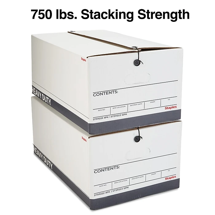 Staples Heavy Duty File Box, String And Button Lid, Letter, White/Gray, 4/Pack (TR59222) 5 Staples Heavy Duty File Box, String And Button Lid, Letter, White/Gray, 4/Pack (TR59222) - Image 3