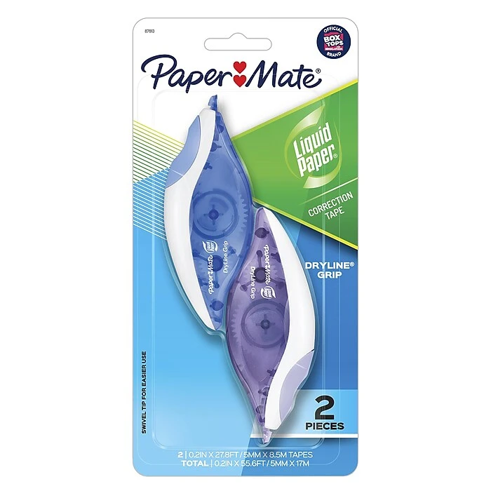 Paper Mate Liquid Paper DryLine Grip Correction Tape, White, 2/Pack (87813) 3 Paper Mate Liquid Paper DryLine Grip Correction Tape, White, 2/Pack (87813)