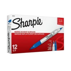 Sharpie Permanent Markers, Twin Tip, Blue, 12/Pack (32003)