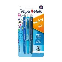 Paper Mate InkJoy Retractable Gel Pen, Medium Point, Blue Ink, 3/Pack (1951730)
