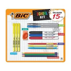 BIC School Kit Pen, Pencil, And Highlighter Set, Assorted Inks, 15/Pack (WX1ST097-AST)