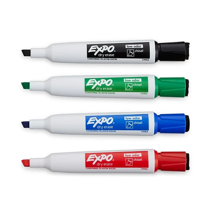 Expo Magnetic Dry Erase Markers With Eraser, Chisel Tip, Assorted, 4/Pack (1944728) 6 Expo Magnetic Dry Erase Markers With Eraser, Chisel Tip, Assorted, 4/Pack (1944728) - Image 4