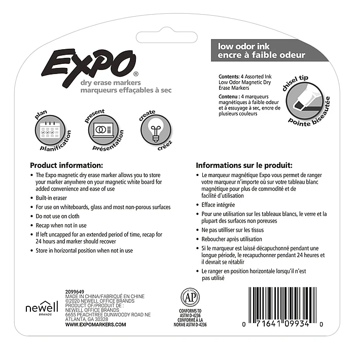 Expo Magnetic Dry Erase Markers With Eraser, Chisel Tip, Assorted, 4/Pack (1944728) 9 Expo Magnetic Dry Erase Markers With Eraser, Chisel Tip, Assorted, 4/Pack (1944728) - Image 7