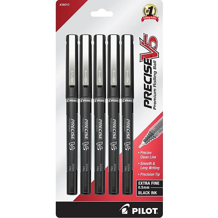 Pilot Precise V5 Rollerball Pens, Extra Fine Point, Black Ink, 5/Pack (26010) 3 Pilot Precise V5 Rollerball Pens, Extra Fine Point, Black Ink, 5/Pack (26010)
