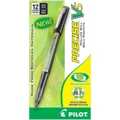 Pilot Precise V5 BeGreen Rollerball Pens, Extra Fine Point, Black Ink, Dozen (26300)