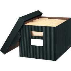 Bankers Box® Stor/File Medium Duty Recycled FastFold Corrugated File Box With Lift Off Lid, Letter/Legal Size, Pinstripe