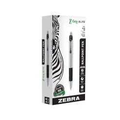 Zebra Z-Grip Elite Retractable Ballpoint Pen, Medium Point, Black Ink, Dozen (27010)