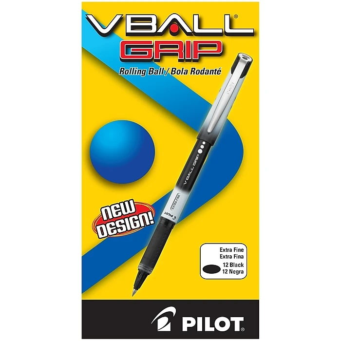 Pilot VBall Grip Rollerball Pens, Extra Fine Point, Blue Ink, Dozen (35471) 3 Pilot VBall Grip Rollerball Pens, Extra Fine Point, Blue Ink, Dozen (35471)