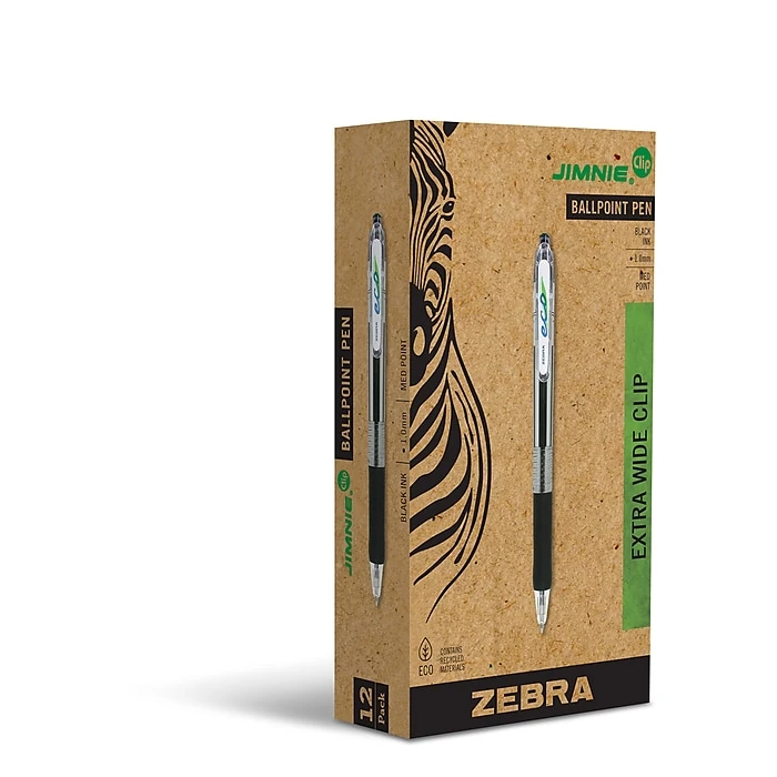 Zebra Pen Jimnie Clip Eco Retractable Ballpoint Pen, 1.0mm, Medium Point, Black Dozen 3 Zebra Pen Jimnie Clip Eco Retractable Ballpoint Pen, 1.0mm, Medium Point, Black Dozen
