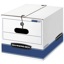 Bankers Box Medium-Duty FastFold File Storage Boxes, String & Button, Letter/Legal Size, White/Blue, 4/Carton (0002501) -Cheap Staples Shop sp165492710 sc7