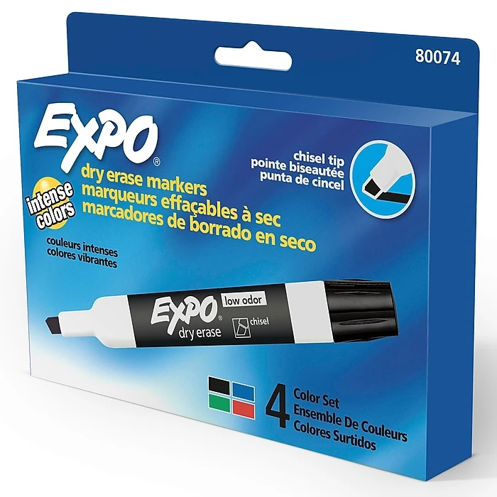 Expo Dry Erase Marker, Chisel Point, Assorted, 4/Pack (80074) 3 Expo Dry Erase Marker, Chisel Point, Assorted, 4/Pack (80074)