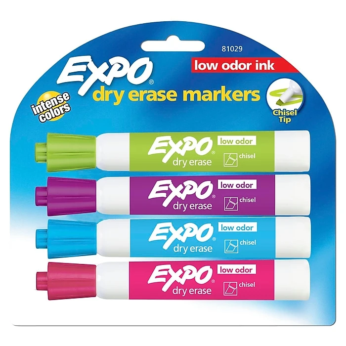 Expo Dry Erase Markers, Chisel Tip, Assorted, 4/Pack (81029) 3 Expo Dry Erase Markers, Chisel Tip, Assorted, 4/Pack (81029)