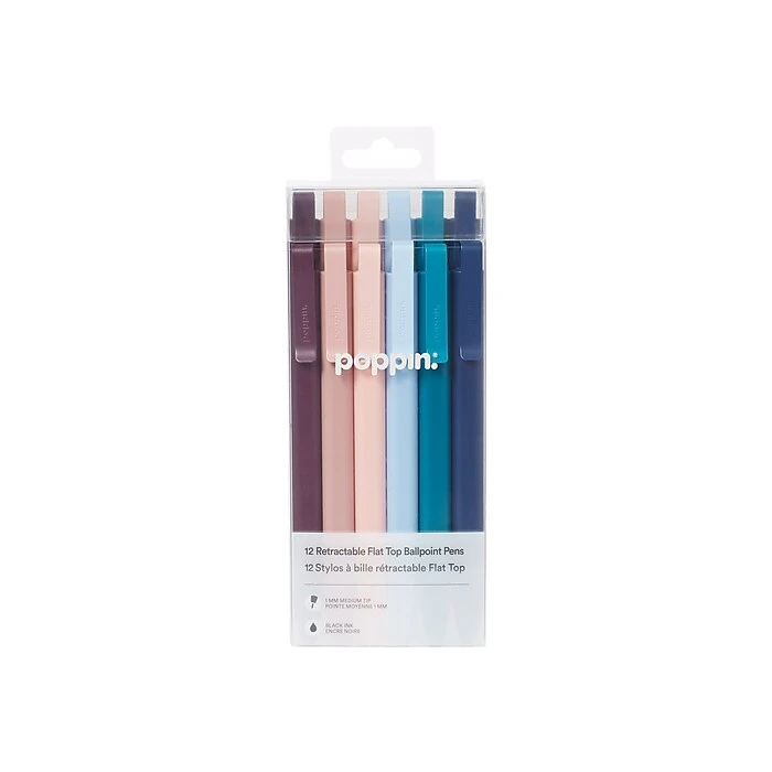 Poppin Retractable Ballpoint Pens, Medium Point, Black Ink, 12/Pack (108802) 3 Poppin Retractable Ballpoint Pens, Medium Point, Black Ink, 12/Pack (108802)