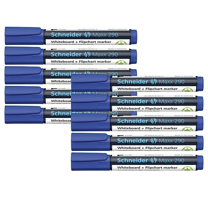 Schneider® Schneider Maxx 290 Whiteboard & Flipchart Markers, Bullet Tip, Blue, Box Of 10 (PSY12900310) 3 Schneider® Schneider Maxx 290 Whiteboard & Flipchart Markers, Bullet Tip, Blue, Box Of 10 (PSY12900310)
