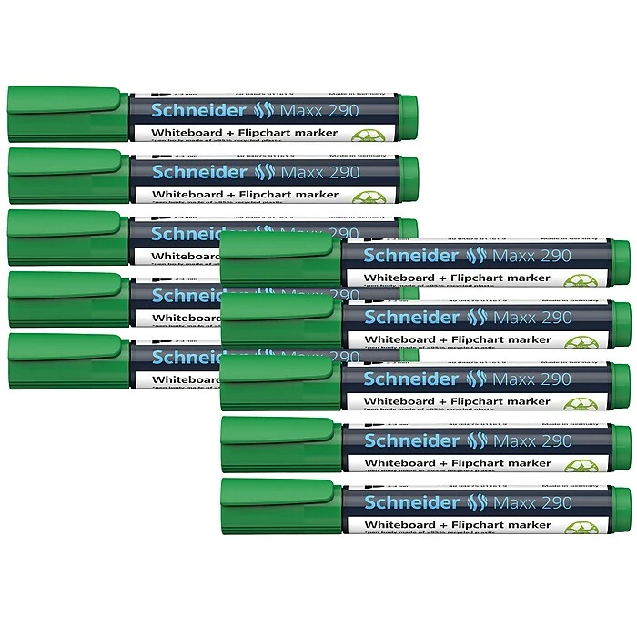 Schneider® Schneider Maxx 290 Whiteboard & Flipchart Markers, Bullet Tip, Green, Box Of 10 (PSY12900410) 3 Schneider® Schneider Maxx 290 Whiteboard & Flipchart Markers, Bullet Tip, Green, Box Of 10 (PSY12900410)