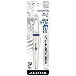 Zebra PM-701 Stainless Steel Permanent Marker, Fine Tip, Blue (65121)