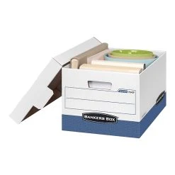 Bankers Box R-Kive® Heavy-Duty FastFold File Storage Boxes, Lift-Off Lid, Letter/Legal Size, White/Blue, 12/Carton (07243) -Cheap Staples Shop sp37727030 sc7