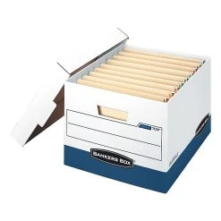 Bankers Box Heavy-Duty FastFold File Storage Boxes, Lift-Off Lid, Letter/Legal Size, White/Blue, 12/Carton (00709) -Cheap Staples Shop sp40285663 sc7