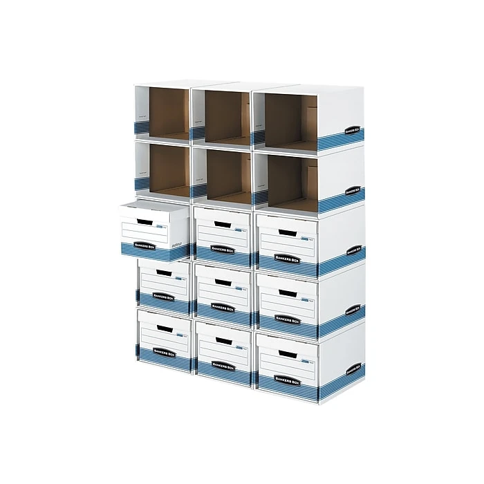 Bankers Box File/Cube™ Quick Set-Up Corrugated File Storage Box Shells, Letter/Legal Size, White/Blue, 6/Carton (0162601) 4 Bankers Box File/Cube™ Quick Set-Up Corrugated File Storage Box Shells, Letter/Legal Size, White/Blue, 6/Carton (0162601) - Image 2