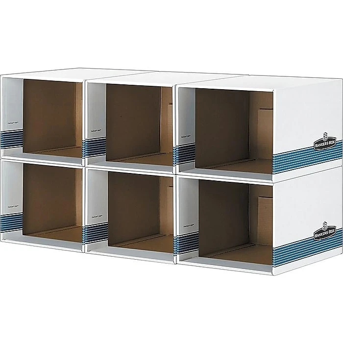 Bankers Box File/Cube™ Quick Set-Up Corrugated File Storage Box Shells, Letter/Legal Size, White/Blue, 6/Carton (0162601) 5 Bankers Box File/Cube™ Quick Set-Up Corrugated File Storage Box Shells, Letter/Legal Size, White/Blue, 6/Carton (0162601) - Image 3