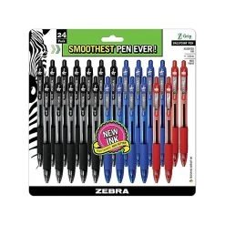 Zebra Z-Grip Retractable Ballpoint Pen, Medium Point, Assorted Ink, 24/Pack (12224)