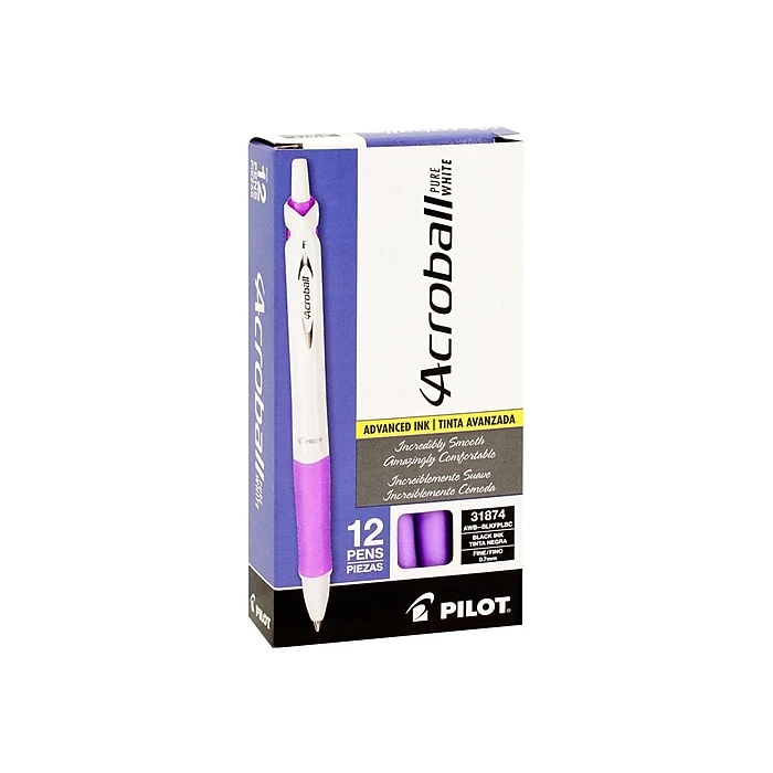 Pilot Acroball PureWhite Advanced Ink Retractable Ballpoint Pens, Fine Point, Black Ink, Dozen (31854) 3 Pilot Acroball PureWhite Advanced Ink Retractable Ballpoint Pens, Fine Point, Black Ink, Dozen (31854)