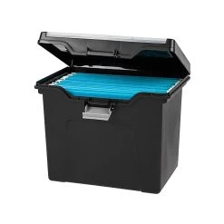 IRIS Portable File Box With Organizer Lid, Letter Size, Black, 4/Carton (110977)