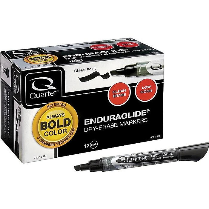 Quartet EnduraGlide Dry Erase Markers, Chisel Tip, Black, 12/Pack (5001-2M) 7 Quartet EnduraGlide Dry Erase Markers, Chisel Tip, Black, 12/Pack (5001-2M) - Image 5