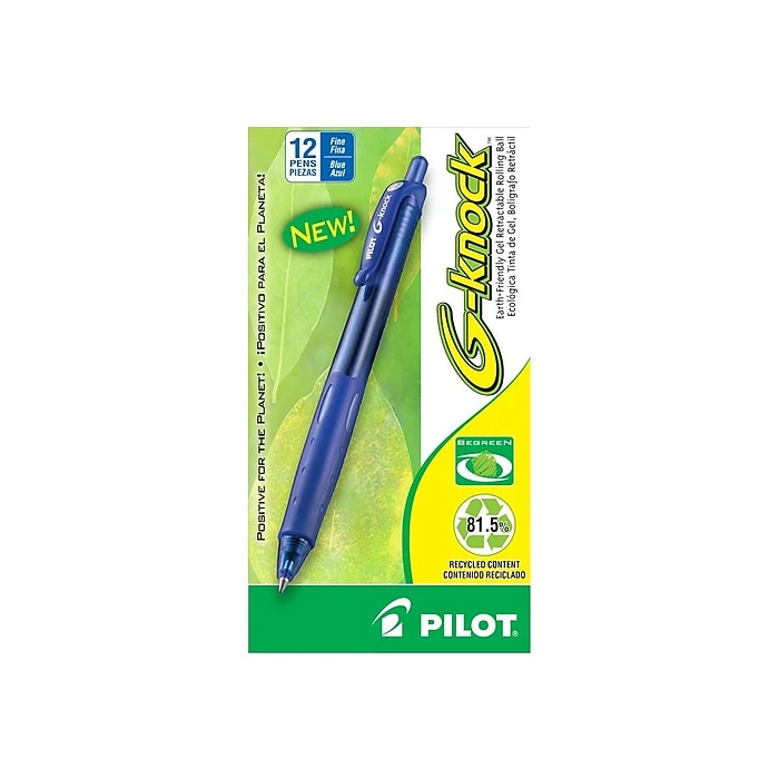 Pilot G-Knock BeGreen Retractable Gel Pens, Fine Point, Blue Ink, Dozen (31507) 3 Pilot G-Knock BeGreen Retractable Gel Pens, Fine Point, Blue Ink, Dozen (31507)