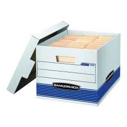 Bankers Box Stor/File™ Medium-Duty FastFold File Storage Boxes, Lift-Off Lid, Letter/Legal Size, White/Blue, 4/Carton (0078907) -Cheap Staples Shop sp42113976 sc7