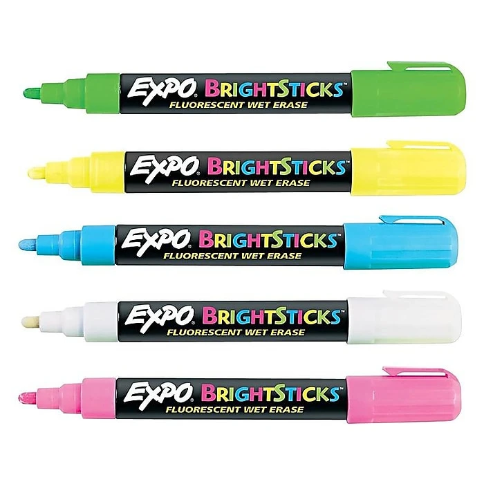 Expo BrightSticks Wet Erase Markers, Bullet Tip, Assorted, 5/Pack (14075) 4 Expo BrightSticks Wet Erase Markers, Bullet Tip, Assorted, 5/Pack (14075) - Image 2
