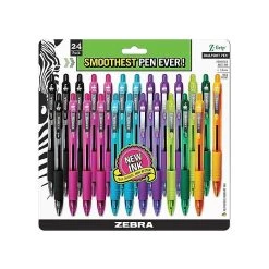 Zebra Z-Grip Retractable Ballpoint Pen, Medium Point, Assorted Ink, 24/Pack (12271)