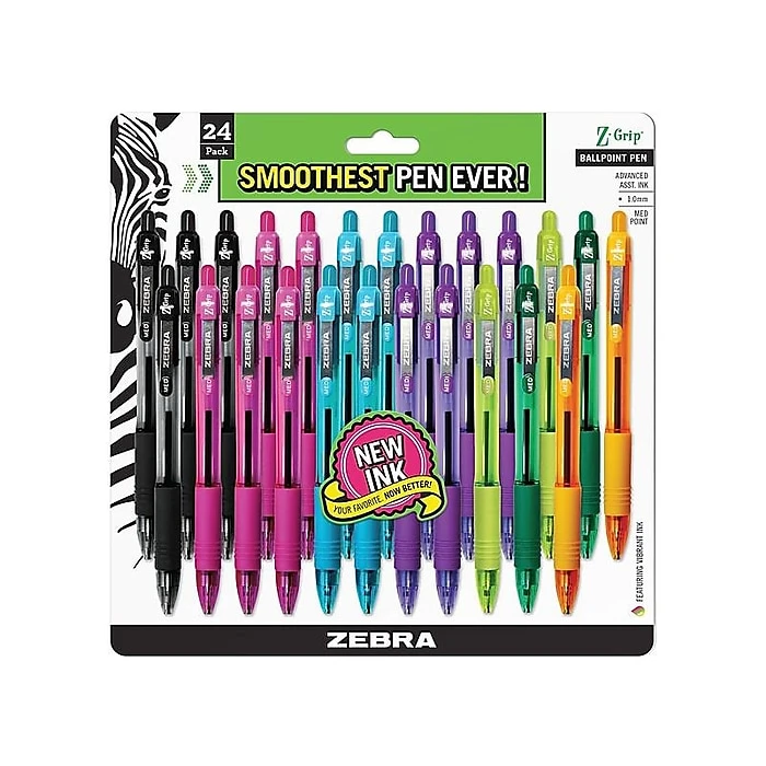 Zebra Z-Grip Retractable Ballpoint Pen, Medium Point, Assorted Ink, 24/Pack (12271) 3 Zebra Z-Grip Retractable Ballpoint Pen, Medium Point, Assorted Ink, 24/Pack (12271)