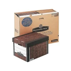 Bankers Box R-Kive® Heavy-Duty FastFold File Storage Boxes, Lift-Off Lid, Letter/Legal Size, Woodgrain, 4/Pack (0072506) -Cheap Staples Shop sp46777662 sc7