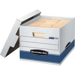Bankers Box Stor/File™ Medium-Duty FastFold File Storage Boxes, Lift-Off Lid, Letter/Legal Size, White/Blue, 4/Carton (0078907) -Cheap Staples Shop sp46777805 sc7 1