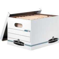 Bankers Box® Stor/File Corrugated Boxes, Letter/Legal Size, White/Blue, 10/Pack (0070314)