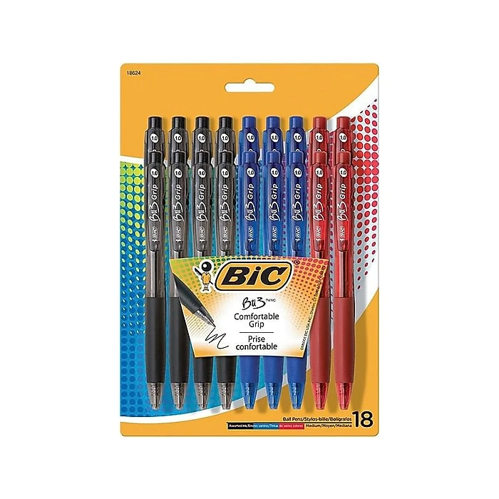 BIC BU3 Retractable Ballpoint Pens, Medium Point, Assorted Colors Ink, 18/Pack (BU3P18-AST) 3 BIC BU3 Retractable Ballpoint Pens, Medium Point, Assorted Colors Ink, 18/Pack (BU3P18-AST)