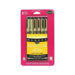 Pigma Micron Felt Pens, Fine Point, Black Ink, 6/Pack (30062)
