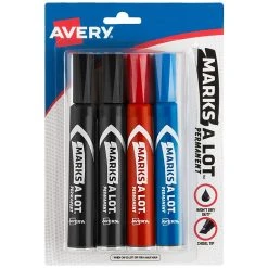 Avery Marks-A-Lot Desk-Style Permanent Markers, Chisel Tip, Assorted, 4/Pack (07905)