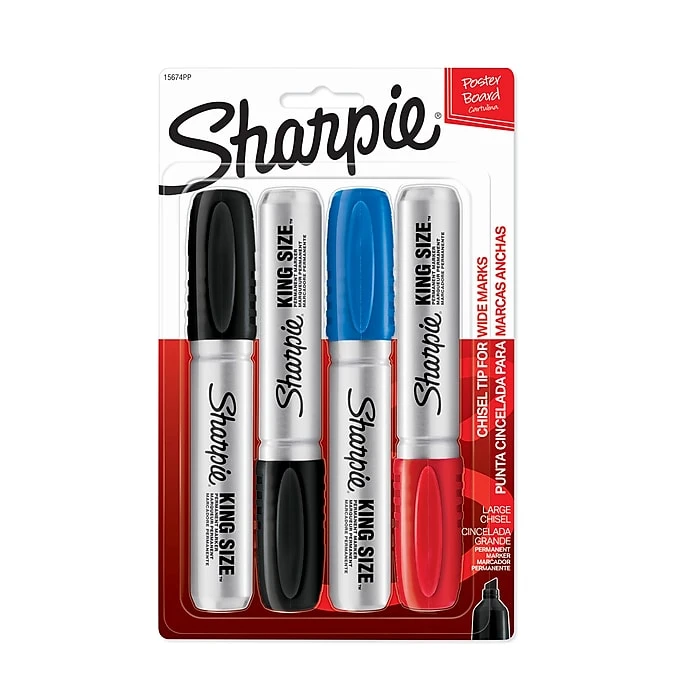 Sharpie King Size Permanent Markers, Chisel Tip, Assorted, 4/Pack (15674) 3 Sharpie King Size Permanent Markers, Chisel Tip, Assorted, 4/Pack (15674)