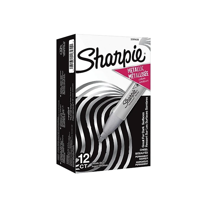 Sharpie Permanent Markers, Chisel Tip, Silver Metallic, 12/Pack (2089638) 3 Sharpie Permanent Markers, Chisel Tip, Silver Metallic, 12/Pack (2089638)